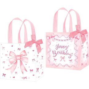 umoni Pink Bow Tote Bags Coquette Birthday Party Supplies Non Woven Bow Knot Theme Party Treat Bags Coquette Birthday Goodie Bags with Handles for Girls Bachelorette Baby Shower Supplies