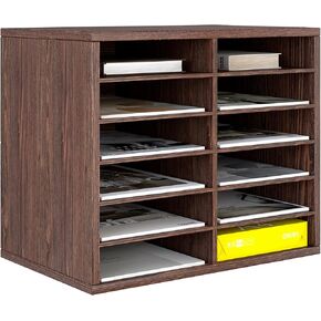 12 Drawers Wood Desk Organizers and Accessories, Wrapping Paper Storage, File Organizer for Desktop with Adjustable Shelf, Document Holder for Office/Home/Classroom, White
