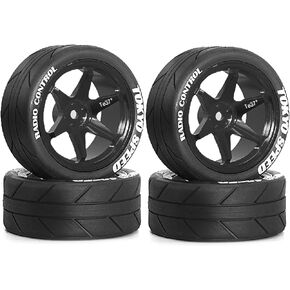 Redspider 12mm Hex RC Wheels and Tires Metal Wheel Rims OD2.56 '' RC Rally Racing Tires لـ Tamiya TT01 TT02 XV01 TA06 A959 PTG2 HPI KYOSHO PTG2 TRAXXAS 1:10 Street Touring Car (Black)