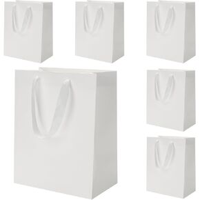FISHLONO White Gift Bags With Handles, 8x5x10 Inches Medium Gift Bags Bulk, White Kraft Paper Bags for Wedding Shopping Party Birthday Business Baby Shower (6)