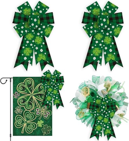 Alibbon 2 Pcs St. Patrick's Day Bows for Wreaths, St Patrick's Day Wreath Bows, Green Buffalo Plaid Bows for Front Door, St. Patrick's Day Decor, Craft Bows for Parade Indoor Outdoor Party Decor in Kuwait