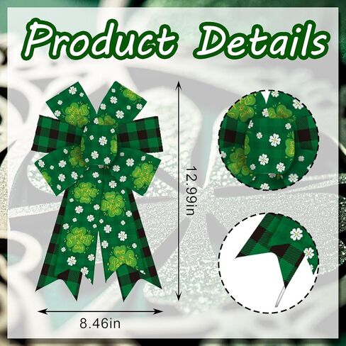 Alibbon 2 Pcs St. Patrick's Day Bows for Wreaths, St Patrick's Day Wreath Bows, Green Buffalo Plaid Bows for Front Door, St. Patrick's Day Decor, Craft Bows for Parade Indoor Outdoor Party Decor in Kuwait