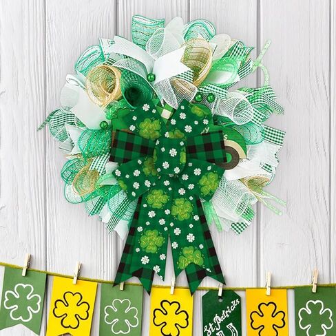 Alibbon 2 Pcs St. Patrick's Day Bows for Wreaths, St Patrick's Day Wreath Bows, Green Buffalo Plaid Bows for Front Door, St. Patrick's Day Decor, Craft Bows for Parade Indoor Outdoor Party Decor in Kuwait