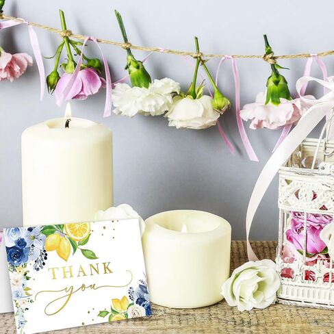 Whaline Blue Lemon Floral Thank You Cards Bulk Watercolor Flower Lemon Thank You Note Cards with Stickers Envelopes Foil Gold Blank Cards for Spring Summer Wedding Baby Shower, 24 Pack in Kuwait