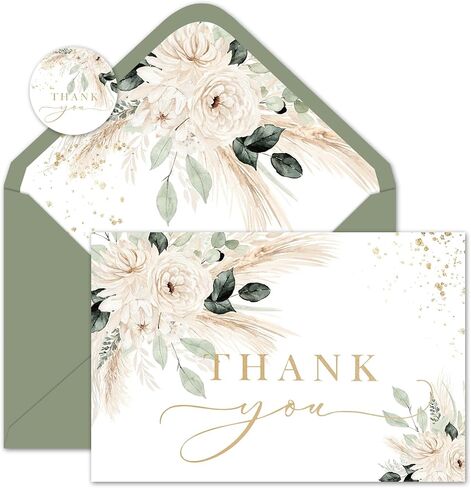Whaline Blue Lemon Floral Thank You Cards Bulk Watercolor Flower Lemon Thank You Note Cards with Stickers Envelopes Foil Gold Blank Cards for Spring Summer Wedding Baby Shower, 24 Pack in Kuwait