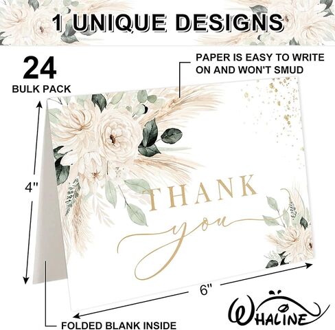 Whaline Blue Lemon Floral Thank You Cards Bulk Watercolor Flower Lemon Thank You Note Cards with Stickers Envelopes Foil Gold Blank Cards for Spring Summer Wedding Baby Shower, 24 Pack in Kuwait