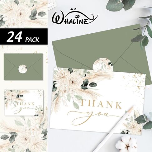 Whaline Blue Lemon Floral Thank You Cards Bulk Watercolor Flower Lemon Thank You Note Cards with Stickers Envelopes Foil Gold Blank Cards for Spring Summer Wedding Baby Shower, 24 Pack in Kuwait