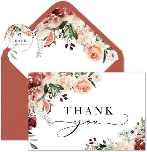 Whaline Blue Lemon Floral Thank You Cards Bulk Watercolor Flower Lemon Thank You Note Cards with Stickers Envelopes Foil Gold Blank Cards for Spring Summer Wedding Baby Shower, 24 Pack in Kuwait