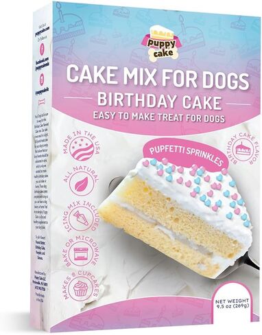 Puppy Cake Dog Birthday Cake Kit, All Natural Fluffy & Moist Dog Cake with Pupfetti Sprinkles, Maple Bacon Ice Cream, Blue Bone Silicone Pan and 24 Candles, Made in USA in Kuwait