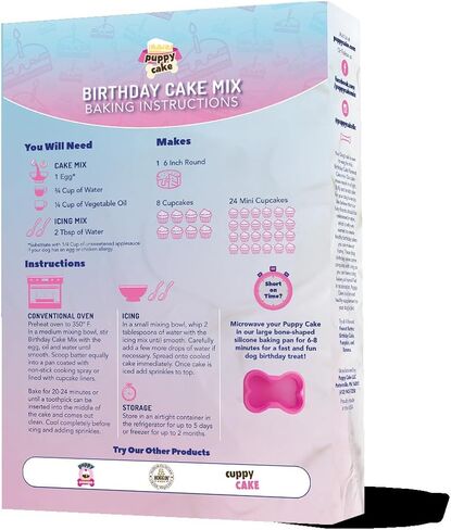 Puppy Cake Dog Birthday Cake Kit, All Natural Fluffy & Moist Dog Cake with Pupfetti Sprinkles, Maple Bacon Ice Cream, Blue Bone Silicone Pan and 24 Candles, Made in USA in Kuwait