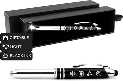 "Law and Justice" Engraved Flashlight Pen with Stylus Tip - Gift for Police Officers, Lawyers, Legal Professionals, Civil Servants, Law Enforcement Gift Ideas in Kuwait