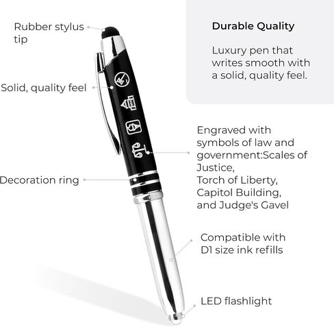 "Law and Justice" Engraved Flashlight Pen with Stylus Tip - Gift for Police Officers, Lawyers, Legal Professionals, Civil Servants, Law Enforcement Gift Ideas in Kuwait