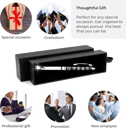 "Law and Justice" Engraved Flashlight Pen with Stylus Tip - Gift for Police Officers, Lawyers, Legal Professionals, Civil Servants, Law Enforcement Gift Ideas in Kuwait