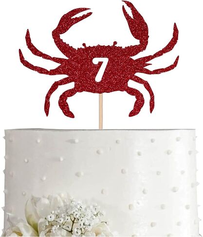 كعكة عيد ميلاد السلطعون السابعة ، ريد بريق سعيد 7 سنوات زخرفة حفلة عيد ميلاد in Kuwait