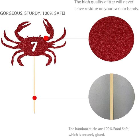 كعكة عيد ميلاد السلطعون السابعة ، ريد بريق سعيد 7 سنوات زخرفة حفلة عيد ميلاد in Kuwait