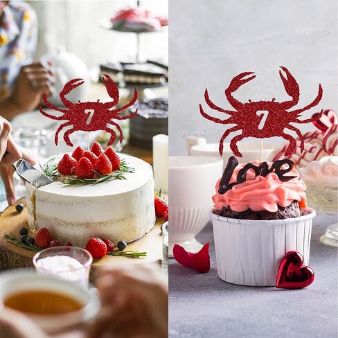 كعكة عيد ميلاد السلطعون السابعة ، ريد بريق سعيد 7 سنوات زخرفة حفلة عيد ميلاد in Kuwait