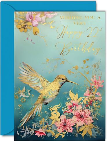 Beautiful Gold Birthday Cards for Mom - Wonderful Golden Birds Hummingbird - Elegant Traditional Pretty Birthday Card for Mom from Son Daughter, A5 Mother Gorgeous Greeting Cards Gift in Saudi Arabia