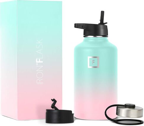 IRON °FLASK Sports Water Bottle - Wide Mouth with 3 Spout Lids - Stainless Steel Gym & Outdoor Bottles for Men, Women & Kids - Double Walled, Insulated Thermos, Metal Canteen - Aquamarine, 40 Oz in Saudi Arabia