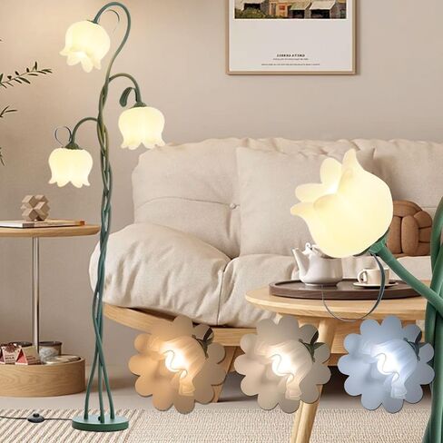 Flower Floor Lamp,3-Color Temperatures Vintage Flower Lamp Floor,3 Heads Cute Floor Lamps with E26 Bulb Flexible Neck Shaft,Flower Lamp for Living Room Bedrooms in Saudi Arabia