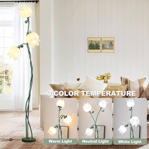 Flower Floor Lamp,3-Color Temperatures Vintage Flower Lamp Floor,3 Heads Cute Floor Lamps with E26 Bulb Flexible Neck Shaft,Flower Lamp for Living Room Bedrooms in Saudi Arabia