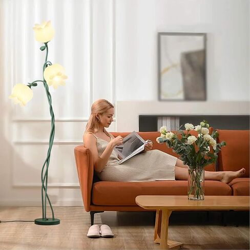 Flower Floor Lamp,3-Color Temperatures Vintage Flower Lamp Floor,3 Heads Cute Floor Lamps with E26 Bulb Flexible Neck Shaft,Flower Lamp for Living Room Bedrooms in Saudi Arabia