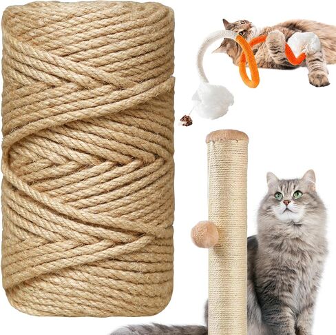 Natural Sisal Rope for Cat Scratcher,1/4 inch,164Ft,Natural Jute Rope for Cat Scratcher Repair and DIY Tree, Recovering, Hemp Twine Rope for Cat Scratching Post Tower Replacement with Chew Toy in Kuwait