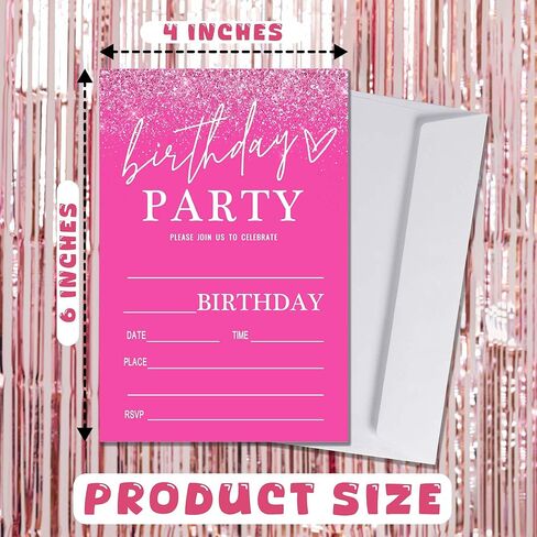 Pink Birthday Party Invitations for Girls Pink Silver Invite Birthday Party Invite for Girls Besties Woman 20 Invite Cards with Envelopes-Birthday Party Supplies(4×6inches)-C03 in Kuwait