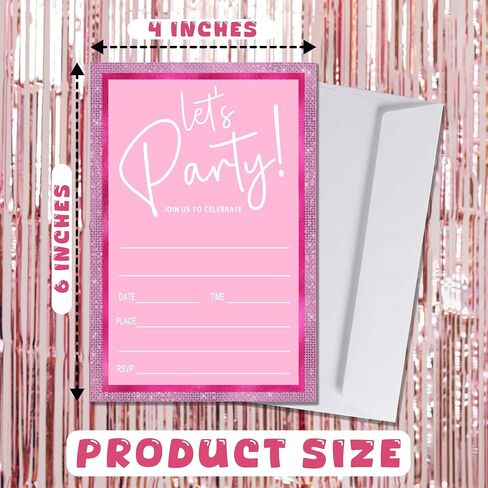Pink Birthday Party Invitations for Girls Pink Silver Invite Birthday Party Invite for Girls Besties Woman 20 Invite Cards with Envelopes-Birthday Party Supplies(4×6inches)-C03 in Kuwait
