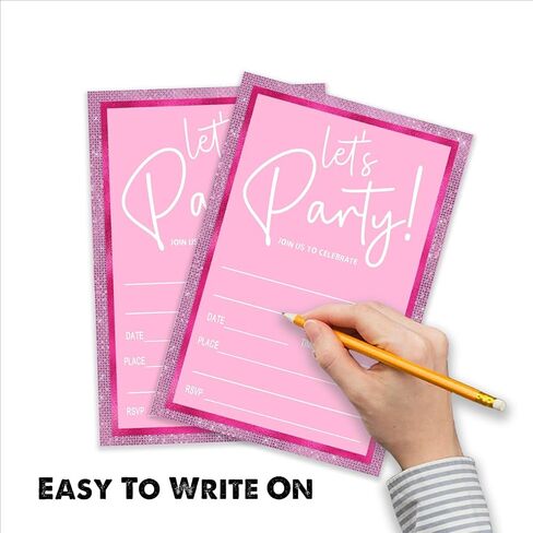 Pink Birthday Party Invitations for Girls Pink Silver Invite Birthday Party Invite for Girls Besties Woman 20 Invite Cards with Envelopes-Birthday Party Supplies(4×6inches)-C03 in Kuwait