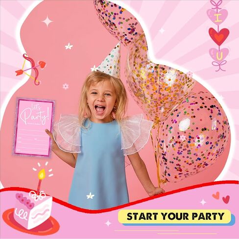 Pink Birthday Party Invitations for Girls Pink Silver Invite Birthday Party Invite for Girls Besties Woman 20 Invite Cards with Envelopes-Birthday Party Supplies(4×6inches)-C03 in Kuwait