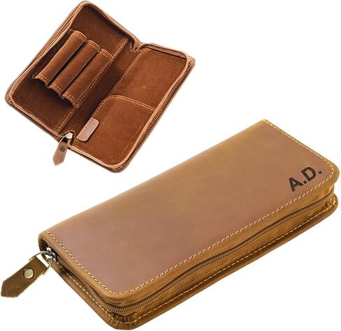 EURYNOME Leather Fountain Pen Holder,Leather Pencil Case Shockproof 3 Divided Slots,Portable Storage Bag for Invoice/Receipt/Cards/Coupon/Tickets in Kuwait