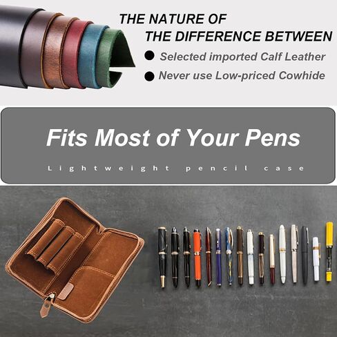 EURYNOME Leather Fountain Pen Holder,Leather Pencil Case Shockproof 3 Divided Slots,Portable Storage Bag for Invoice/Receipt/Cards/Coupon/Tickets in Kuwait