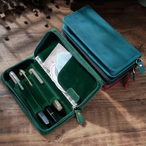 EURYNOME Leather Fountain Pen Holder,Leather Pencil Case Shockproof 3 Divided Slots,Portable Storage Bag for Invoice/Receipt/Cards/Coupon/Tickets in Kuwait