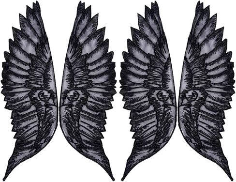 MAYJOYDIY 2 Pairs Black Angel Wing Patch 19.7×6.1inch Large Wings Embroidred Applique Patches Polyester Sew On Feathers Appliques for Wedding Party Gown Bridal Dress Clothes DIY Crafts in Saudi Arabia