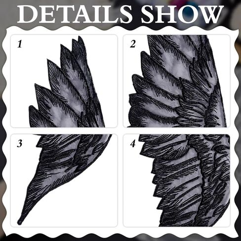 MAYJOYDIY 2 Pairs Black Angel Wing Patch 19.7×6.1inch Large Wings Embroidred Applique Patches Polyester Sew On Feathers Appliques for Wedding Party Gown Bridal Dress Clothes DIY Crafts in Saudi Arabia