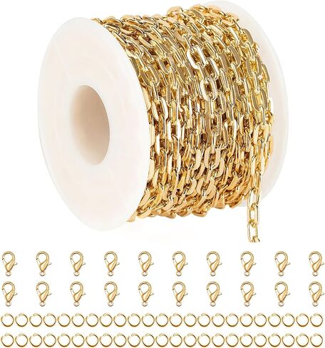 Kyutong 16.4FT/5M Chunky Cable Chain on Spool Gold Plated Chains Bulk for Jewelry Craft DIY Thick Circle Link Chains for Jewelry Making with Lobster Clasps Jump Rings in Kuwait