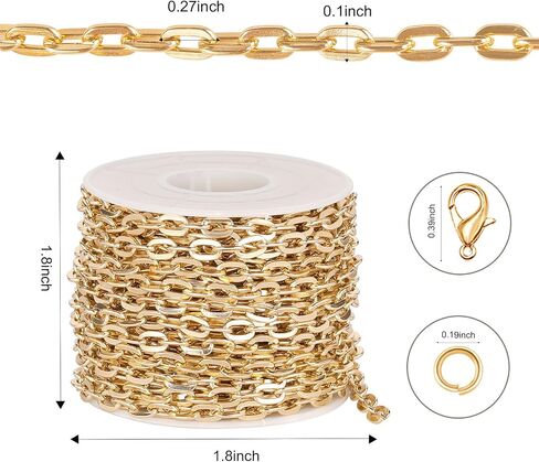 Kyutong 16.4FT/5M Chunky Cable Chain on Spool Gold Plated Chains Bulk for Jewelry Craft DIY Thick Circle Link Chains for Jewelry Making with Lobster Clasps Jump Rings in Kuwait