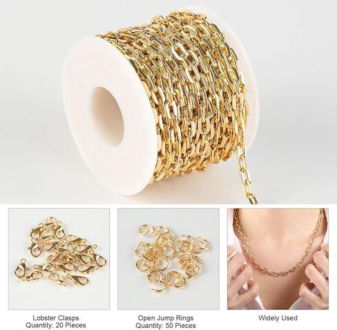 Kyutong 16.4FT/5M Chunky Cable Chain on Spool Gold Plated Chains Bulk for Jewelry Craft DIY Thick Circle Link Chains for Jewelry Making with Lobster Clasps Jump Rings in Kuwait