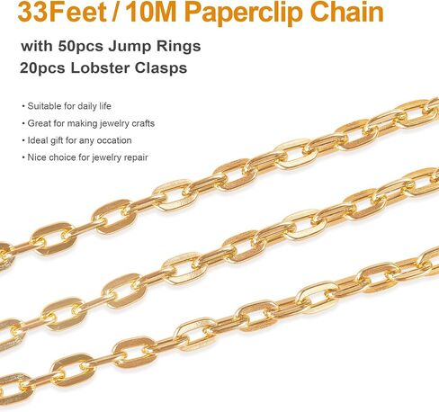 Kyutong 16.4FT/5M Chunky Cable Chain on Spool Gold Plated Chains Bulk for Jewelry Craft DIY Thick Circle Link Chains for Jewelry Making with Lobster Clasps Jump Rings in Kuwait