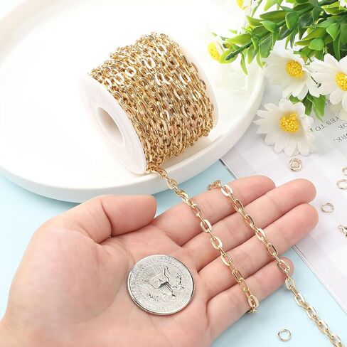 Kyutong 16.4FT/5M Chunky Cable Chain on Spool Gold Plated Chains Bulk for Jewelry Craft DIY Thick Circle Link Chains for Jewelry Making with Lobster Clasps Jump Rings in Kuwait