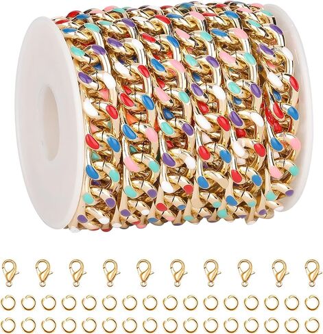 Kyutong 16.4FT/5M Chunky Cable Chain on Spool Gold Plated Chains Bulk for Jewelry Craft DIY Thick Circle Link Chains for Jewelry Making with Lobster Clasps Jump Rings in Kuwait