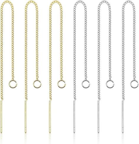 24pcs Threader Chain Earrings Dangle Hypoallergenic Ear Threads Long Chain Earrings with Loop Drop Earring Threader Findings for Earring Making DIY Jewelry Craft(K Gold,White K) in Kuwait
