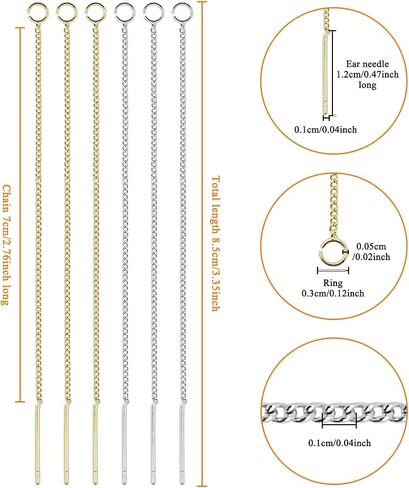 24pcs Threader Chain Earrings Dangle Hypoallergenic Ear Threads Long Chain Earrings with Loop Drop Earring Threader Findings for Earring Making DIY Jewelry Craft(K Gold,White K) in Kuwait
