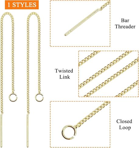 24pcs Threader Chain Earrings Dangle Hypoallergenic Ear Threads Long Chain Earrings with Loop Drop Earring Threader Findings for Earring Making DIY Jewelry Craft(K Gold,White K) in Kuwait