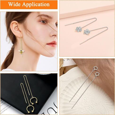 24pcs Threader Chain Earrings Dangle Hypoallergenic Ear Threads Long Chain Earrings with Loop Drop Earring Threader Findings for Earring Making DIY Jewelry Craft(K Gold,White K) in Kuwait