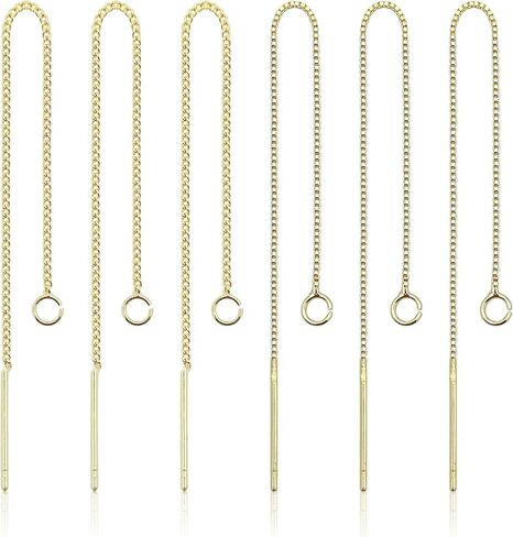24pcs Threader Chain Earrings Dangle Hypoallergenic Ear Threads Long Chain Earrings with Loop Drop Earring Threader Findings for Earring Making DIY Jewelry Craft(K Gold,White K) in Kuwait