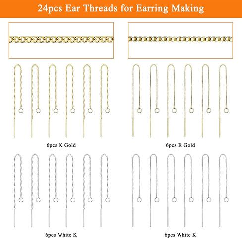 24pcs threader arics arics dangle hypoallergenic ear threads arocrings arcing arcing arcing arcons with loop drop repring threader for arring make diy jewelry craft (k gold ، white k) in Saudi Arabia