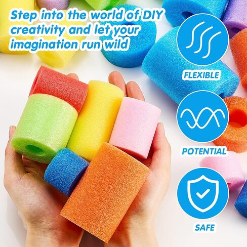 Frienda 30 Pcs Pool Noodles Bits Multicolor Craft Small Size Versatile Mixed Floating Pool Noodles Foam Rope Tube for Play or DIY Craft Multipurpose (Mixed Sizes,Pastel Colors) in Kuwait