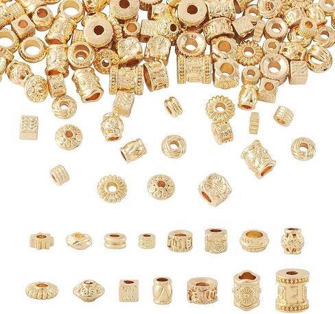 Pandahall 120Pcs 14K Golden Tibetan Spacer Beads 15 Styles Alloy Cube Column Barrel Flower Spacers Beads Metal Spacers Bead Jewelry Loose Beads for Bracelet Earring Necklace Making Hole: 2~4mm in Saudi Arabia
