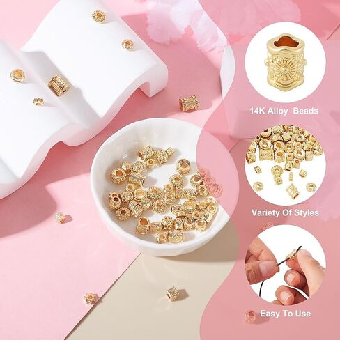 Pandahall 120Pcs 14K Golden Tibetan Spacer Beads 15 Styles Alloy Cube Column Barrel Flower Spacers Beads Metal Spacers Bead Jewelry Loose Beads for Bracelet Earring Necklace Making Hole: 2~4mm in Saudi Arabia